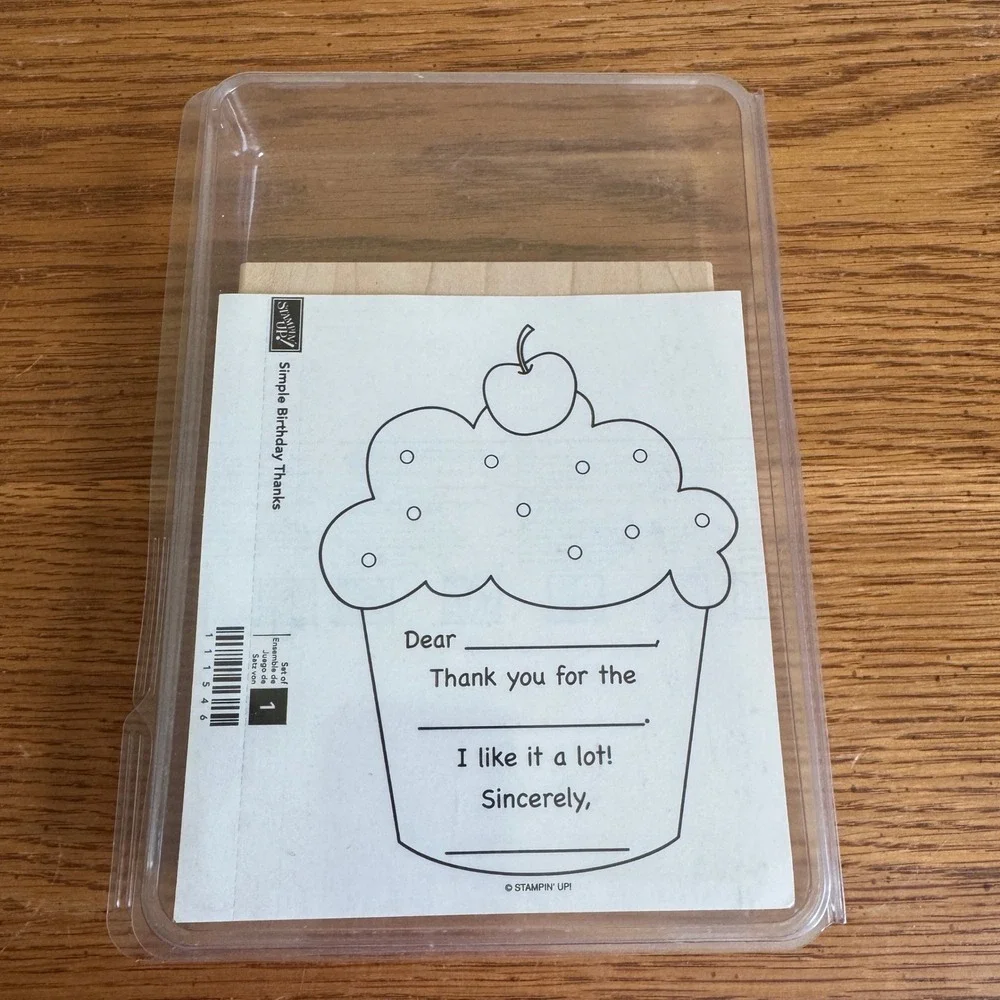 Stampin Up Simple‎ Birthday Thanks Cupcake Wood Mount Rubber Stamp 111546